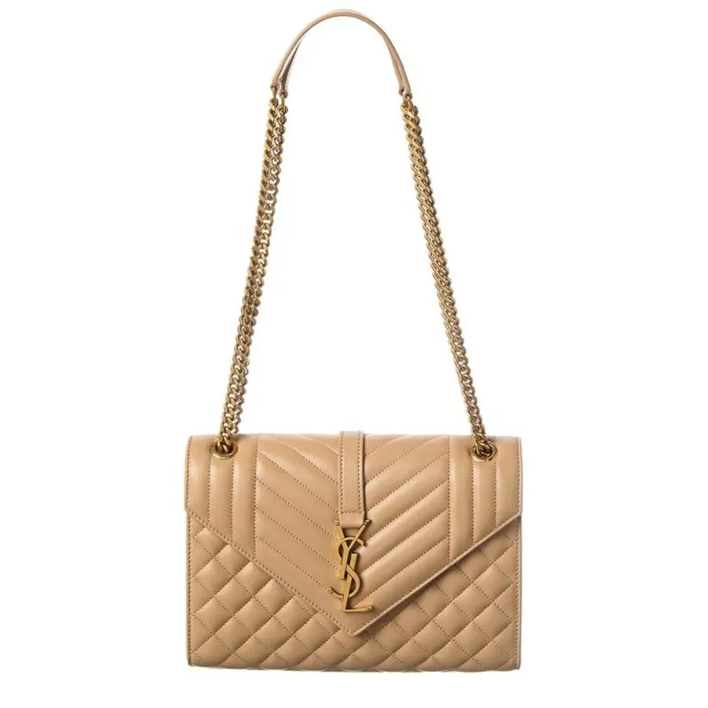 Saint Laurent Envelope Medium Leather Envelope Bag, Beige